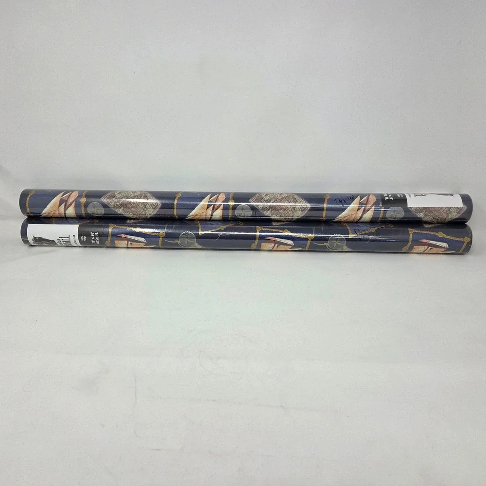 Jessica Stewart Ships Giftwrap 2 Rolls Nautical Navy‎ Blue 24in x 20ft 80 Sq Ft